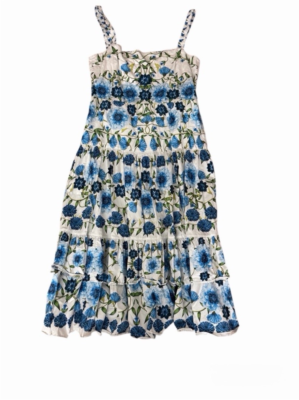 Borgo de Nor Daniela Tiered Floral Print Midi Dress Blue & White UK 16/US 12